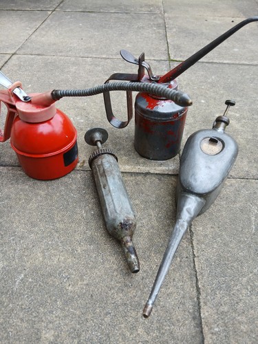 Vintage metal oil can pump - can,